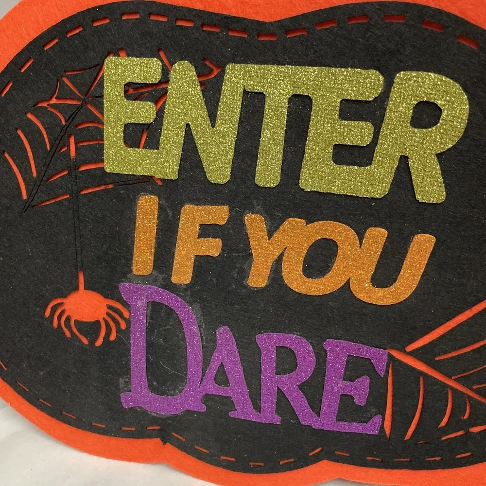2 Hanging Felt Halloween Pumpkin Decorations,Wall Hanging,Orange & Black Glitter